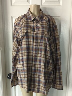anchor blue Men's Plaid Button-Down Shirt in Tan and Blue